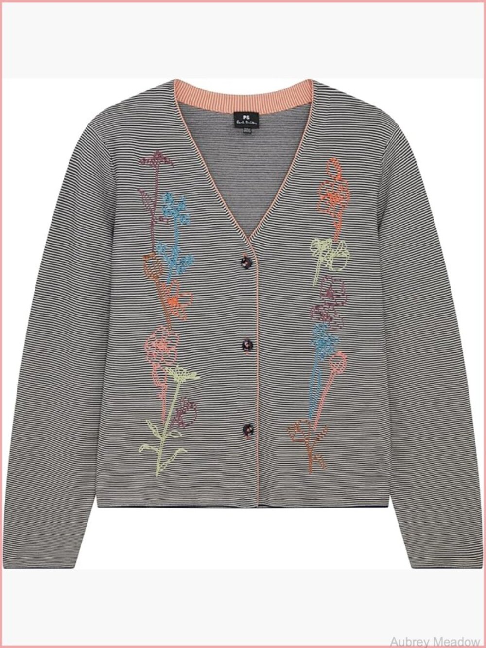 Embroidered Floral Cardigan - Cotton Three-Button - Picture 1 of 3